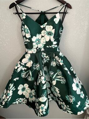 B Darlin Emerald Green Floral Fit-and-Flare Dress